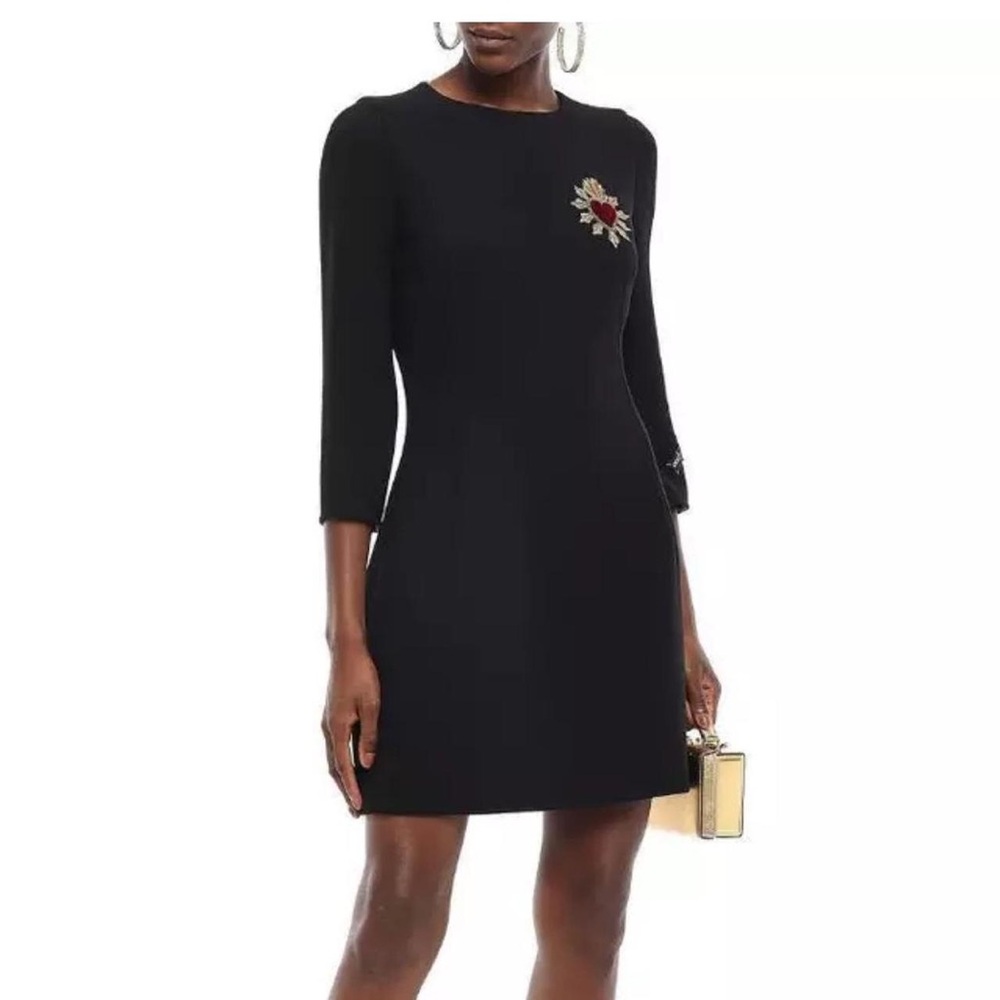 ❤️‍🔥 Dolce & Gabbana Crepe Sacred Heart Embroidered Wool Dress IT 44 / US 10